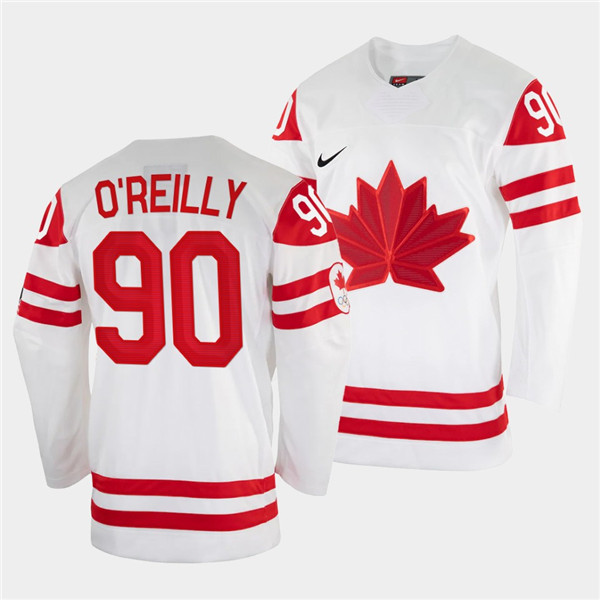 Men's Canada Hockey #90 Ryan O'Reilly 2022 Beijing Winter Olympic White Stitched Jersey